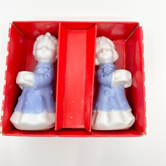 Vintage Blue & White Porcelain Angel Candle Holder Set w/ Original Box Taiwan - Picture 3 of 14